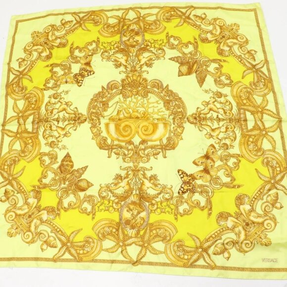 Versace Accessories - Versace Atelier Silk Medusa Scarf (35" W 35" L) - Yellow/Gold